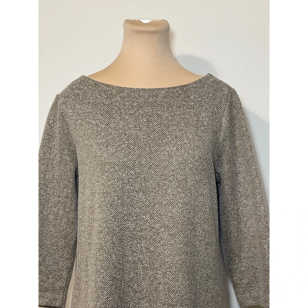 J. Jill Herringbone Shift Dress M Petite Brown Tweed 3/4‎ Sleeve Mod Academic